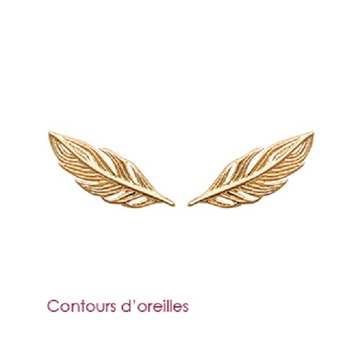 Boucles d'oreilles PLUMES Plaqué Or 18 Carats 750/1000 pour femme
