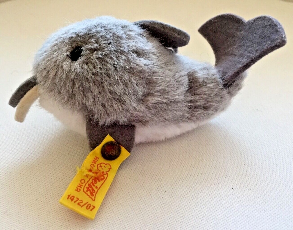 Vintage Steiff Clippy Dolphin Delphin 1472/07 Gray Whale Plush Toy