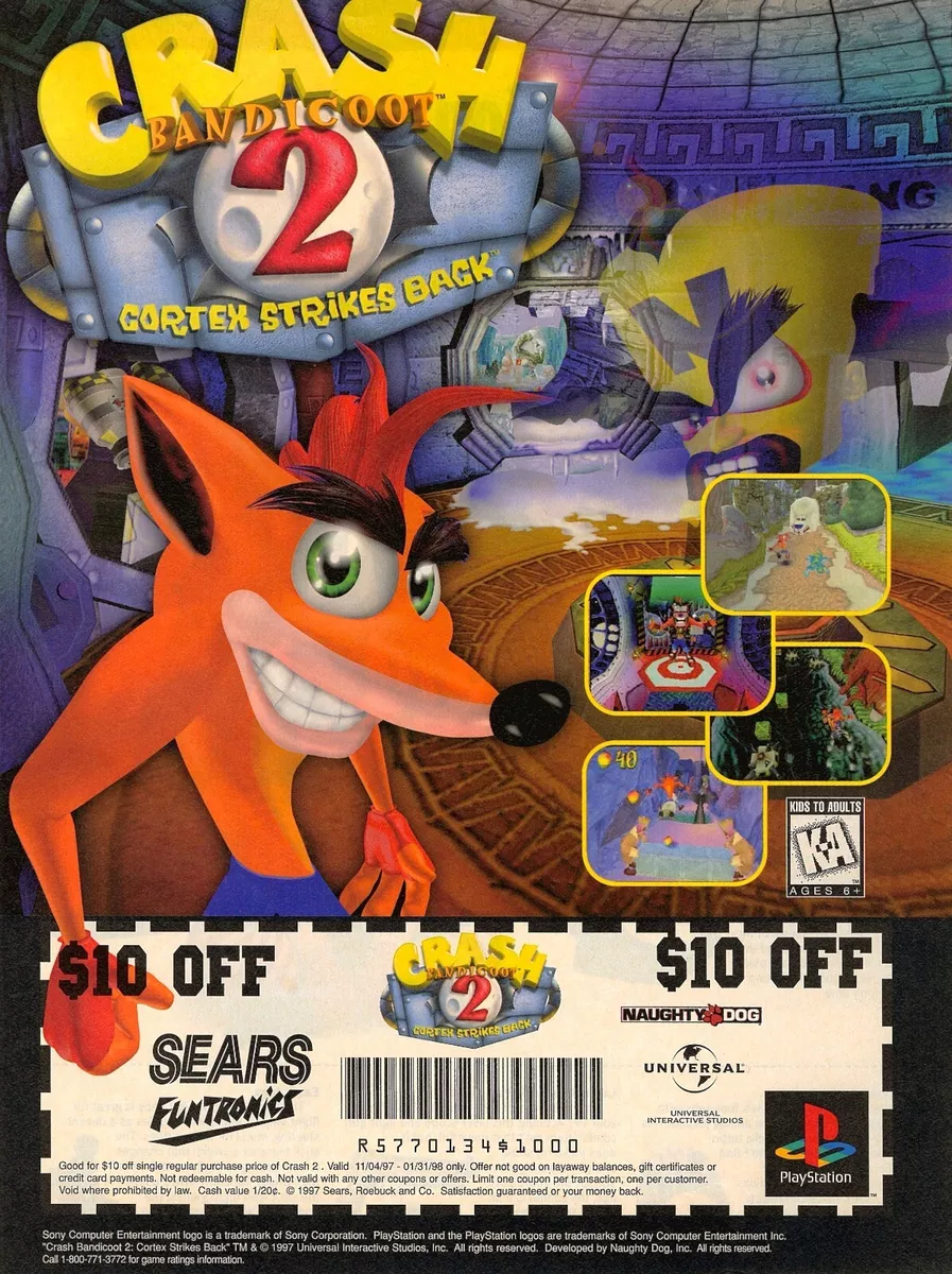 Crash Bandicoot 2 Cortex Strikes Back PS1 Game