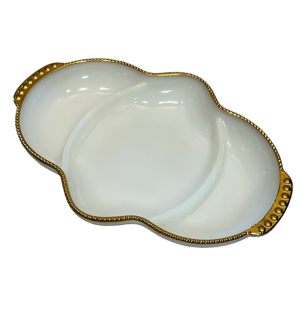 VINTAGE FIRE KING milk glass section divided serving dish 22K