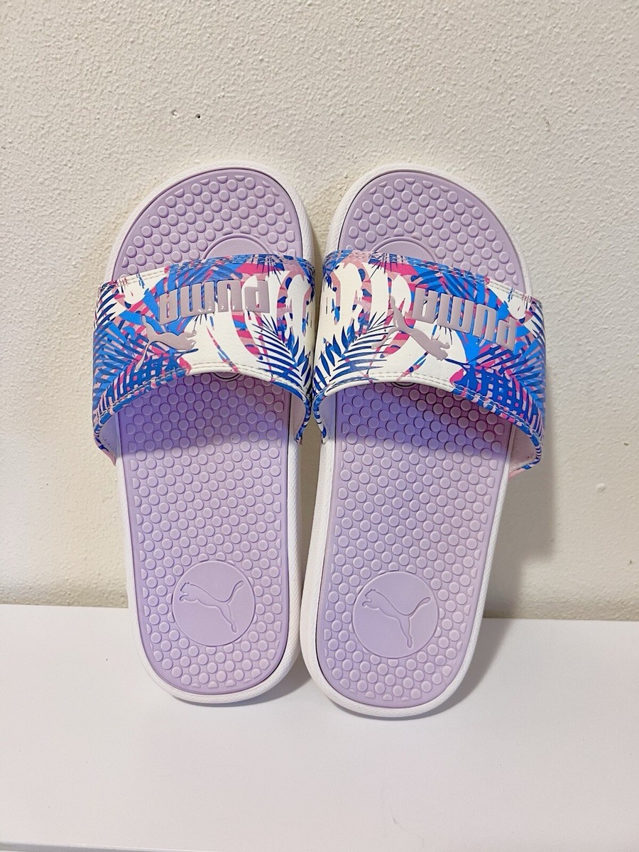 PUMA Size 7 Slippers Athletic Slides Lavender Purple Tropical Leaves Design  | eBay