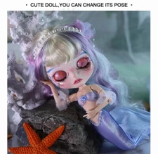 12" Blythe doll Nude Colorful hair hand painted Mermaid Theme makeup dudu lips