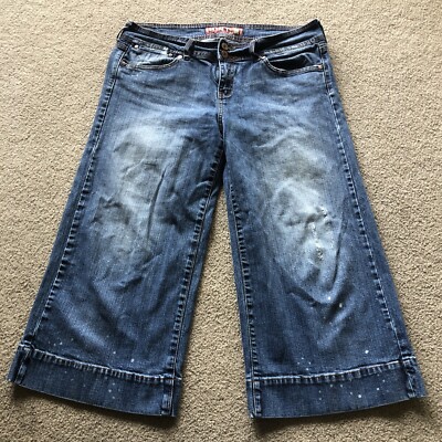 Hint Capri Denim Jeans, Women Size 15 Distressed Mid Rise Stretch  37 x 23