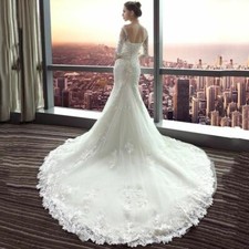 Half Sleeve Mermaid Wedding Dress with Small Train Lace Up
