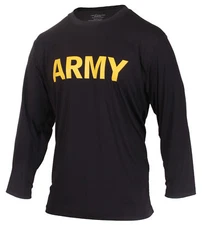 ARMY Black Long Sleeve Physical Training Military Mens T-Shirt Rothco 56020