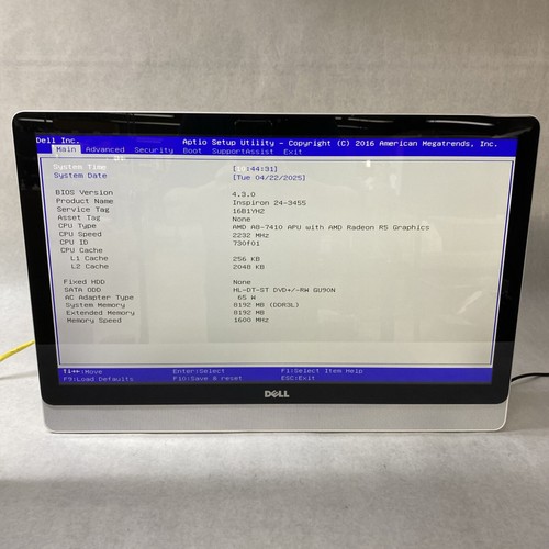 Dell Inspiron 24-3455 23.8" Touch AMD 4-Core A8-7410 2.20GHz 8GB RAM No HDD OS