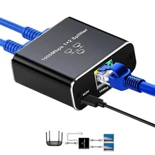 Gigabit Ethernet Splitter RJ45 1 to 2 Port High-Speed 1000Mbps LAN Adapter