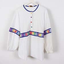 Vintage 80s Women's Terry Cloth Rainbow Shirt Sweatshirt Made in USA Large Beach