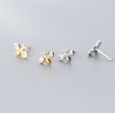 Tiny Bee Insect Sterling Silver CZ Stud Earrings A1756