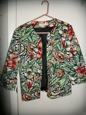 EUC Coldwater Creek Art To Wear Abstract Floral Cotton Jacket Sz 14