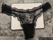 NWT VICTORIA'S SECRET XS M BLACK FLORAL LACE HIGH LEG THONG PANTIES