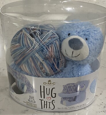DMC HUG THIS! TEDDY BEAR BLUE Yarn Knit Crochet Kit Fast Shipping Plush Animal