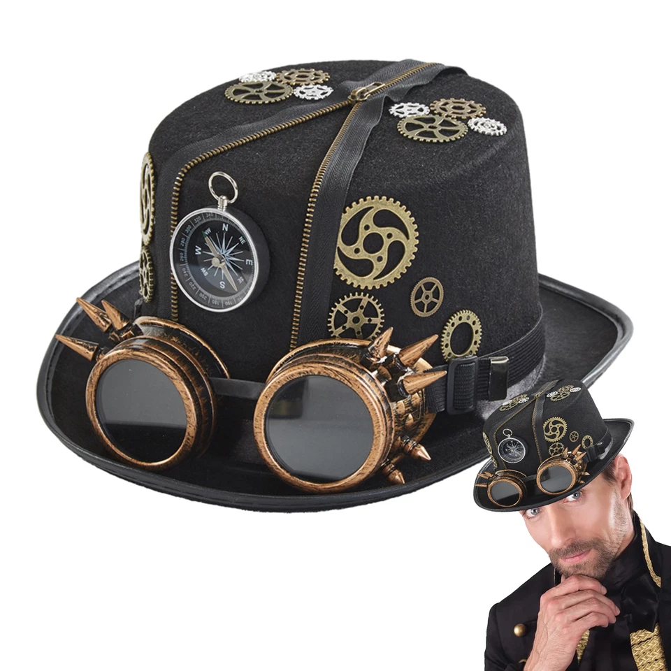 Steampunk Hats With Goggles Vintage Gothic Cosplay Hat Costume For Adults Men - Image 4 of 4