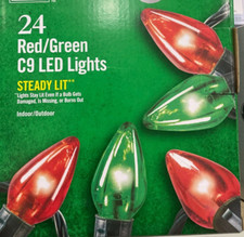 NEW Home Accents Holiday - 24 Red/Green C9 LED Steady Lit Lights 2X Brite
