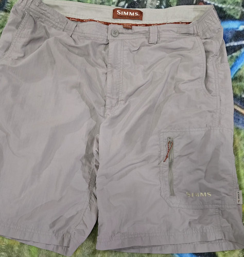 Simms COR3 Gray Nylon Cor3 Cargo Fishing Shorts Men's XL  Quick Dry Logo