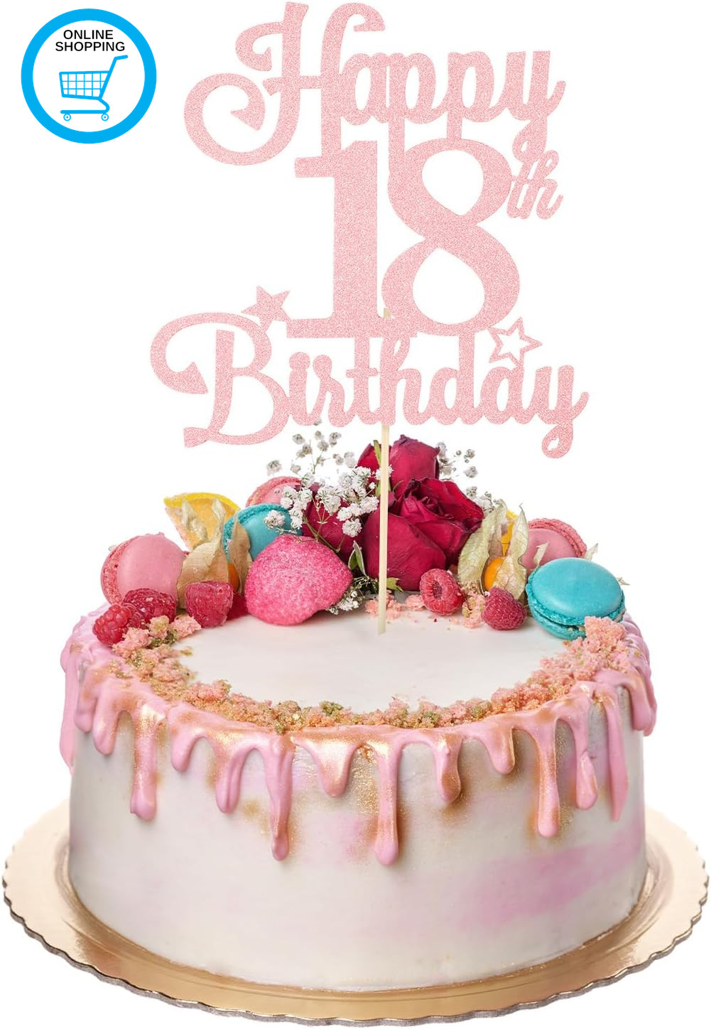 18Th Cake Toppers, Rose Gold 18Th Happy Birthday Cake Decorations, Glitter Eight