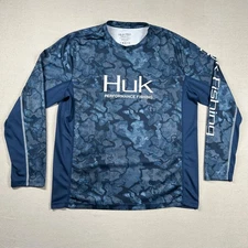 Huk Shirt Mens L Performance Fishing Water Camouflage Long Sleeve Geometric