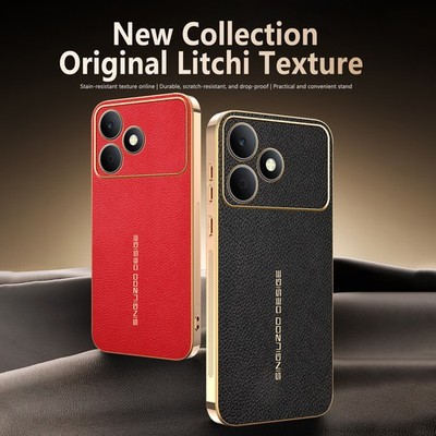 For Realme Note 80, Hybrid Litchi Texture Leather Plating Frame Soft Case Cover