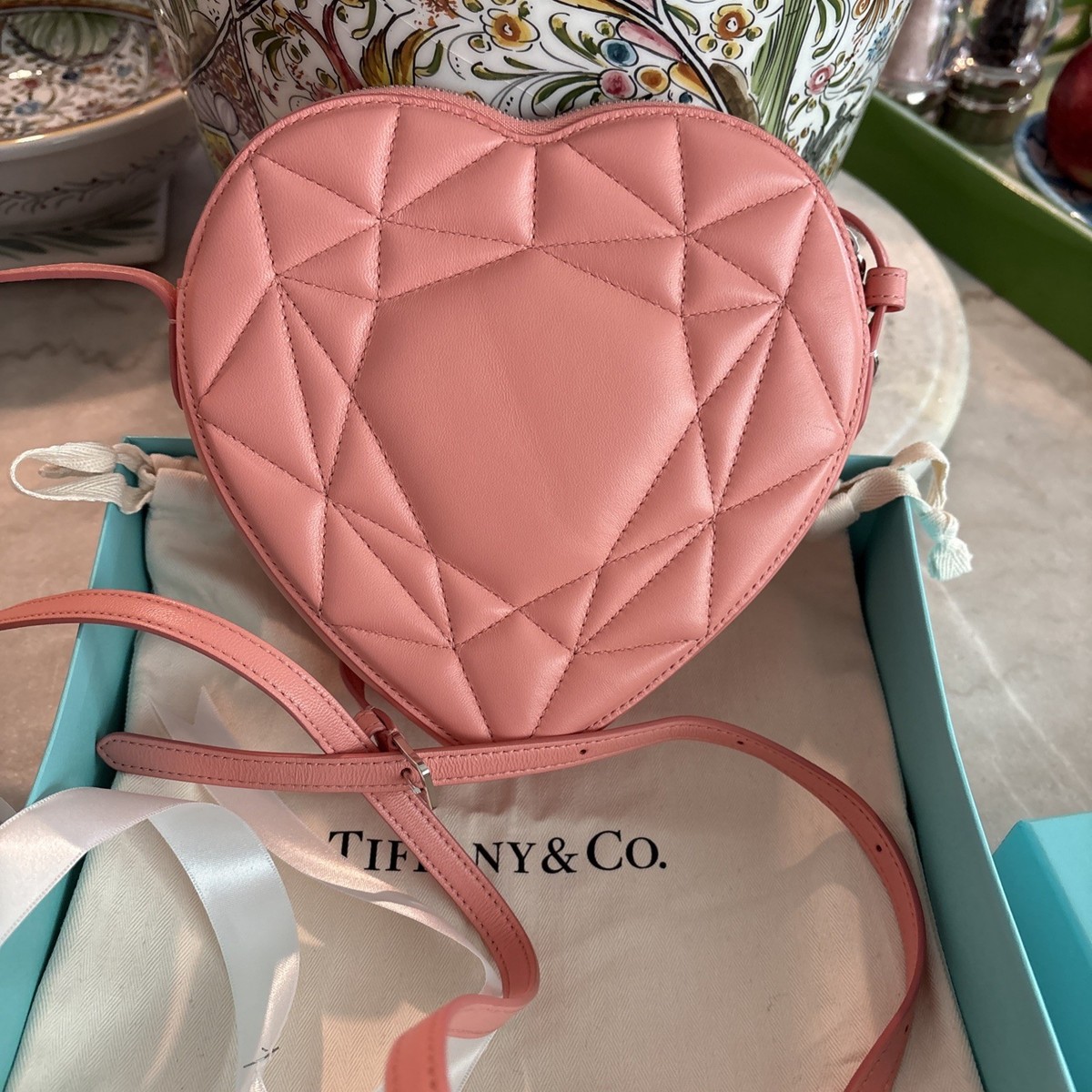 NWT Tiffany & Co. Pink Heart Quilted Crossbody Bag Purse - Box