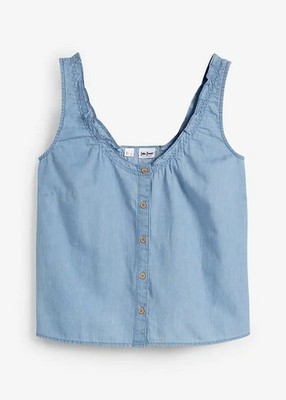Jeans-Blusentop Gr. 52 Eisblau Denim Damen Top Shirt Bluse Tunika Oberteil Neu