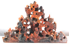 Vintage Chinese Red Soapstone  Deep Relief Carving Sculpture