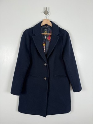 Joules Mantel Gr. UK 10 Navy Wolle Long Overcoat Jacket Peacoat Country Smart
