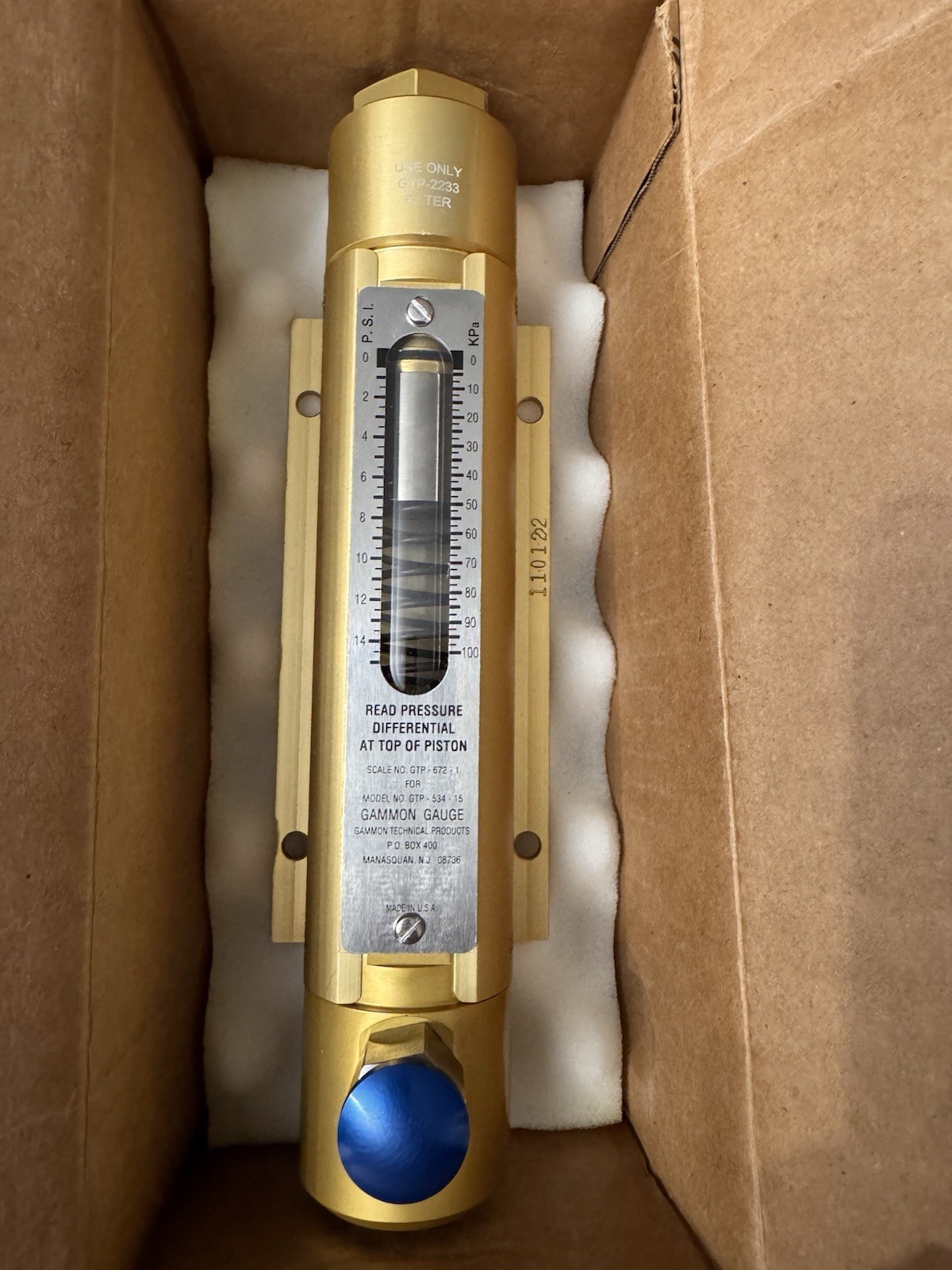 Gammon Gauge PBF 0-15 PSI manomètre différentiel en aluminium modèle GTP-534-PBF-15A