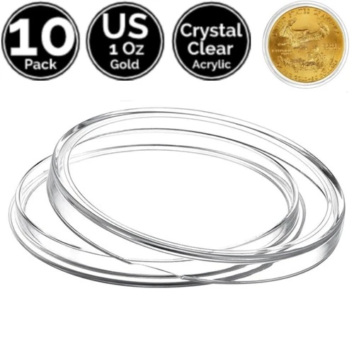 10 Pack 32mm Acrylic Coin Capsule Holders Direct Fit US 1 Oz Gold Eagle Buffalo