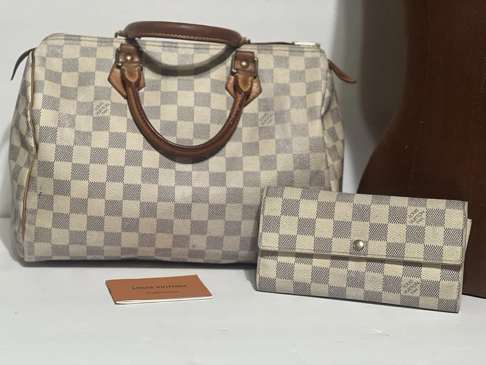 Auténtico bolso de mano Louis Vuitton Damier Azur Speedy 30 SP3028 con billetera a juego Foto 3 de 4