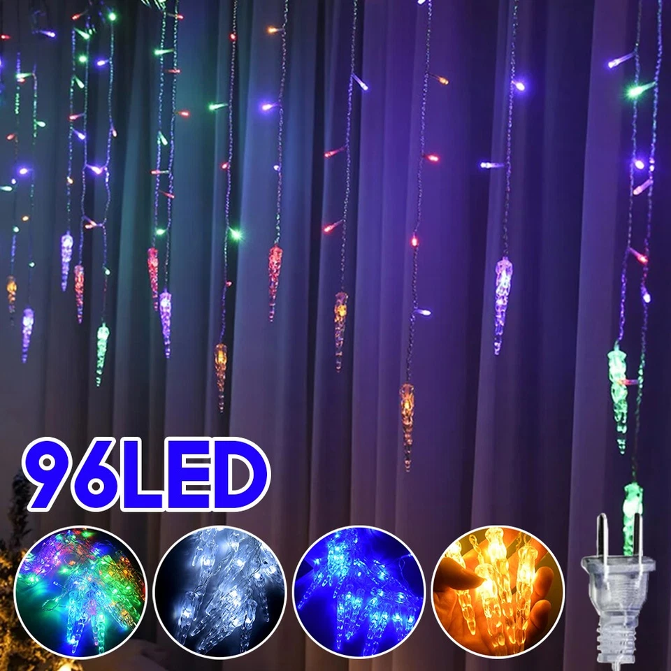 Christmas LED Icicle Falling Rain Curtain Fairy String Lights Outdoor Xmas Party - Image 2 of 4