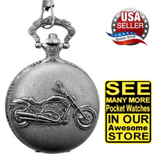 Retro Style Quartz Pocket Watch V-Twin Motorcycle Biker 26 inch Chain