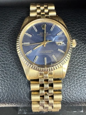 Rolex Gelbgold Date Just Fluted Bezel Blue Stick Dial on Jubilee - Bild 1 von 4