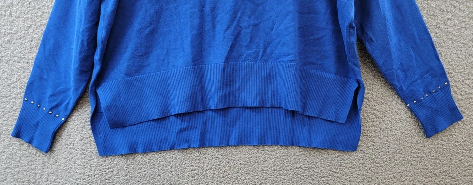 Suéter DKNY con Tachuelas Para Mujer M Azul Lapislázuli Cuello Redondo Manga Caída Pullover Foto 4 de 4