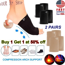 2 Arch Support Gel Pad Compression Support Sleeves Foot Relief Plantar Fasciitis