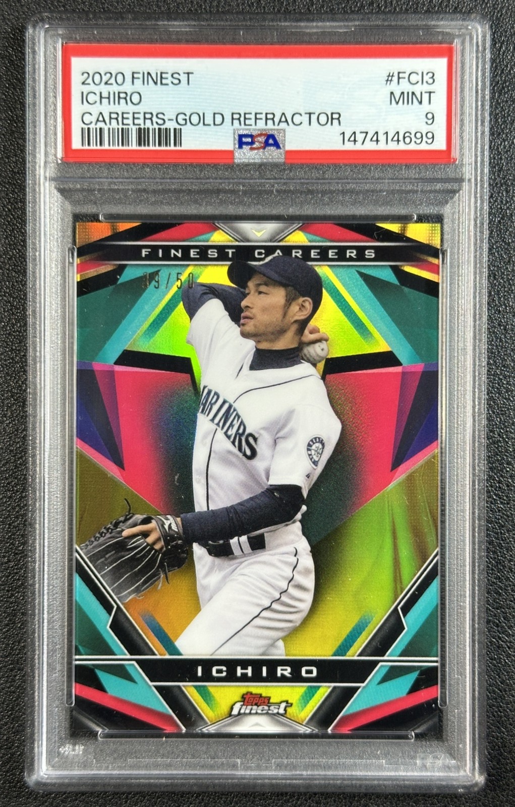 ICHIRO SUZUKI PSA 9 2020 TOPPS FINEST #FCI-3 CAREERS GOLD REFRACTOR 39/50 view 1