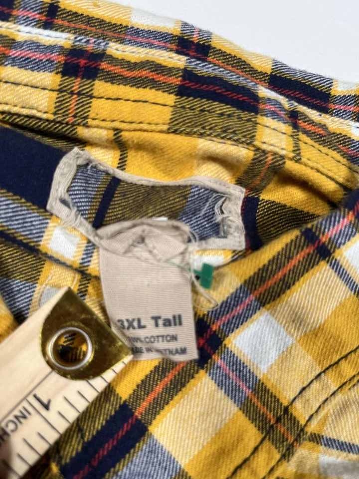 Duluth Trading Co Shirt Mens 3XL Tall Yellow Navy Plaid Flannel Long Sleeve - Image 3 of 4