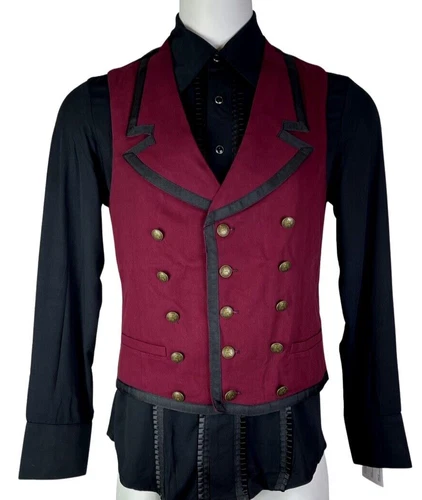 SHRINE GOTHIC COMMODORE BURGUNDY RETRO VAMPIRE VICTORIAN PIRAT STEAMPUNK VEST - product listing photo