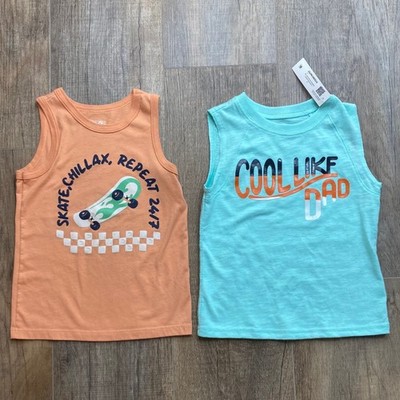 Garanimals Toddler Boys Tank Top 2-Pack Orange Mint Skate Cool Like Dad 3T