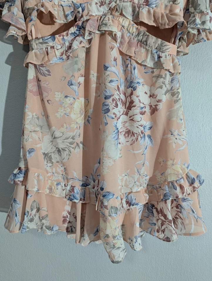 Angel Biba Dress Size 10 Peach Floral  NWT Back /Side Cut Out Frill Detail - image 2 of 4