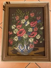 Gobelin Stickbild 30 x 40 cm zum selber sticken,Vase m. Blumen, Echtholzrahmen
