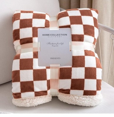 LOMAO Sherpa Throw Blanket Fleece Blanket Checkered Pattern Maple Brown 60''x80