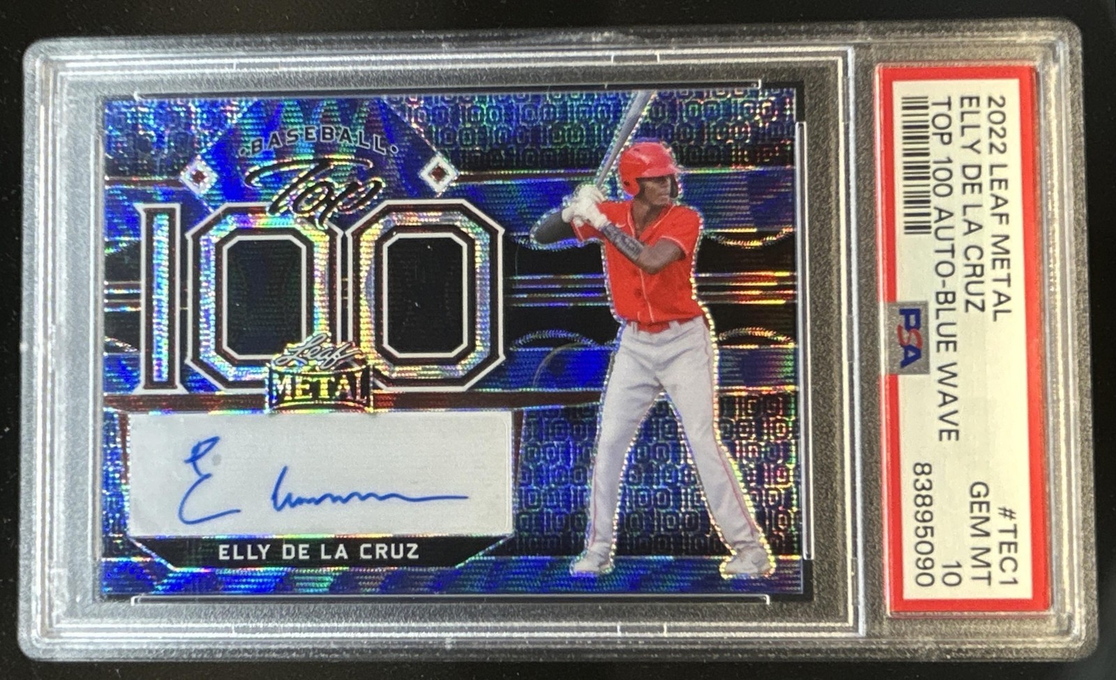 2022 Leaf Metal Elly De La Cruz Top 100 Auto Blue Wave #3/5 PSA 10 GEM MINT