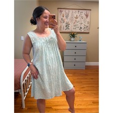 Eileen West Sleeveless Cotton Nightdress in Light Mint Floral Cotton XL