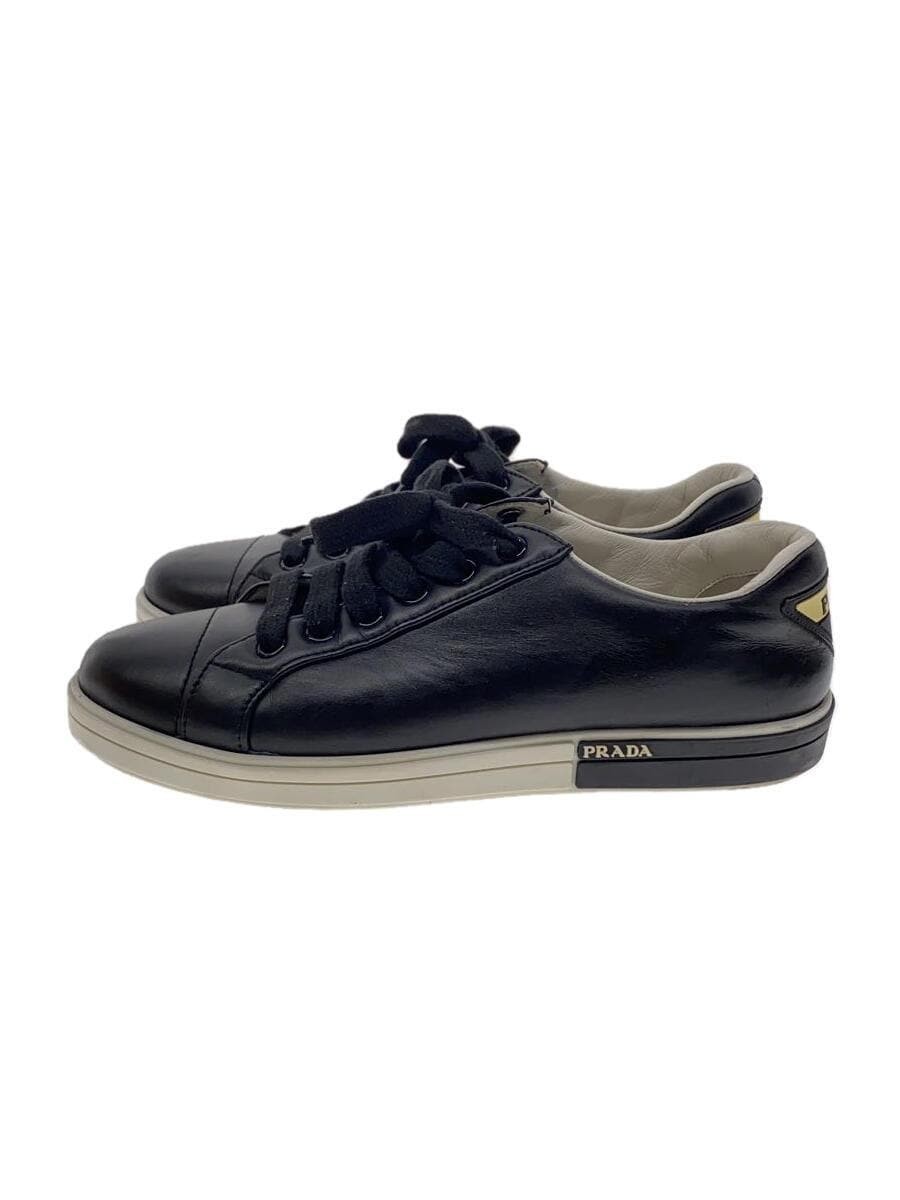 Prada Black Leather Low-Cut Sneakers Size 37 Worn-In Style