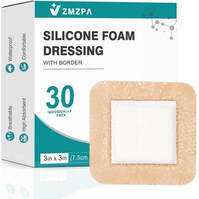 Silicone Foam Dressing 3x3 Gentle Border, Super Inch, Skin Color 