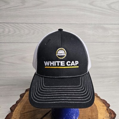 White Cap Hat Cap Snap Back Trucker Mesh Black Embroidered Patch Mens