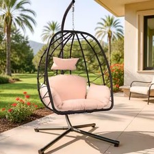 BROWN/BEIGE - ZZW 1 PERSON EGG CHAIR STAND OUTDOOR WICKER HANGING BEIGE CUSHION
