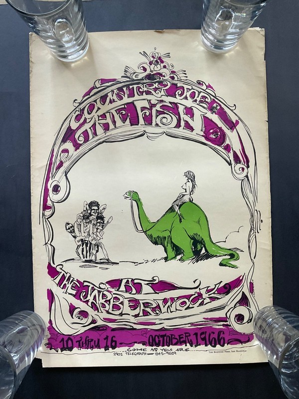 authentic 1966 Country Joe and Fish Bindwood Press Concert Poster Jabberwock