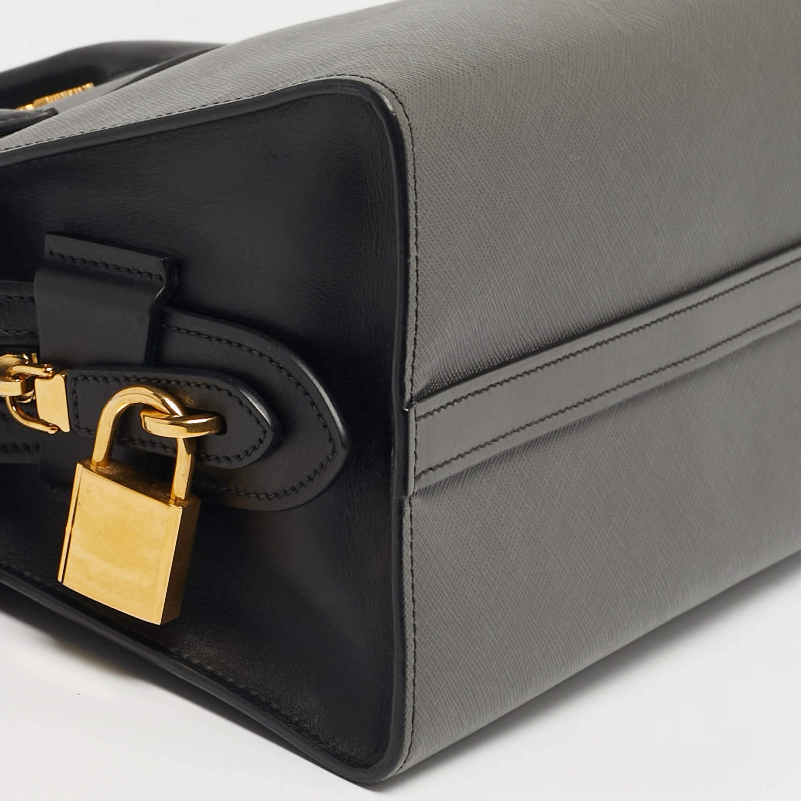 Prada Esplanade BlackGrey Saffiano Lux Leather Tote thumbnail 10