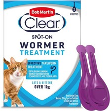 Bob Martin Clear Cat Wormer Spot on for Cat & Kitten over 1kg (2 Pipettes)